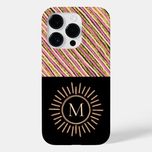 Moderne monogram stripes Geel Gold Black Case-Mate iPhone Case (Achterkant)