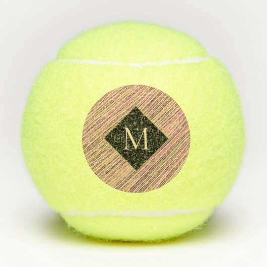 Moderne monogram stripes Geel Goud Roze Tennisballen (Voorkant)