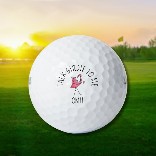 Moderne Monogram Talk Birdie to Me Golf Flamingo Golfballen
