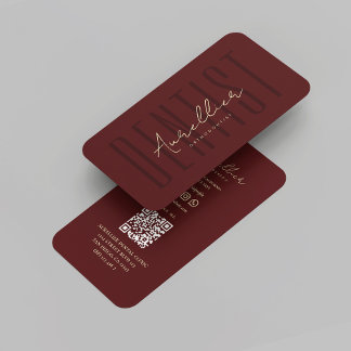 Moderne Monogram Tandarts Donkerrood Maroon Goud Visitekaartje