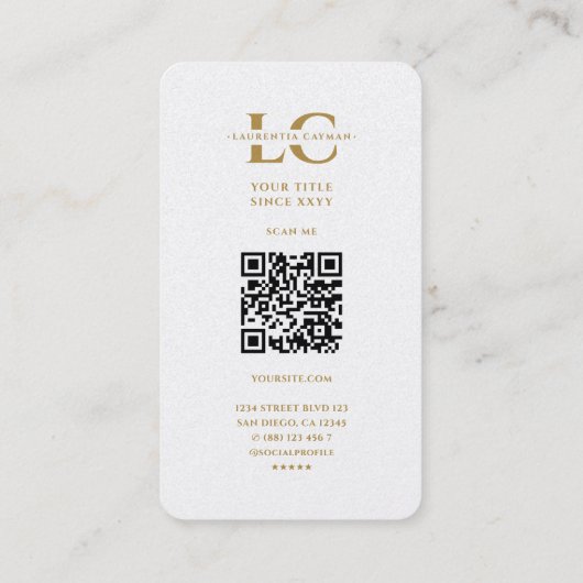 Moderne Monogram Tandarts Orthodontist Wit Goud Visitekaartje (Achterkant)