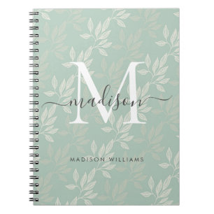 Moderne Monogram Teal Botanische Bladeren Meisjesa Notitieboek