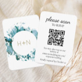 Moderne Monogram Teal RSVP met QR-code  Informatiekaartje