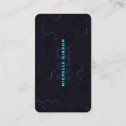 Moderne Monogram Tech Professional Donker Neon Bla Visitekaartje (Voorkant)