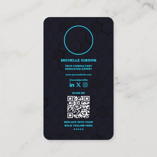 Moderne Monogram Tech Professional Donker Neon Bla Visitekaartje (Achterkant)