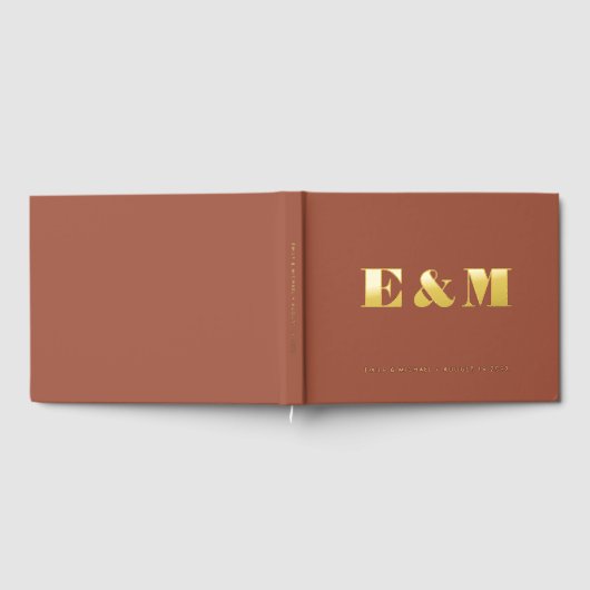 Moderne Monogram Terracotta Gouden Folie Bruiloft Gastenboek (Volledig)