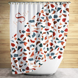 Moderne Monogram Terrazzo Mozaïekpatroon Douchegordijn