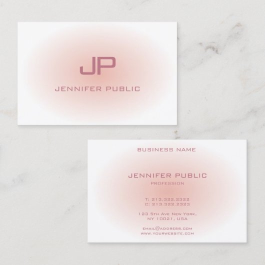 Moderne Monogram Trendy Blush Pink White Sjabloon Visitekaartje (Voorkant / Achterkant)