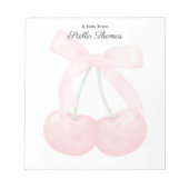 Moderne monogram trendy kersen met roze strik notitieblok (Voorkant)
