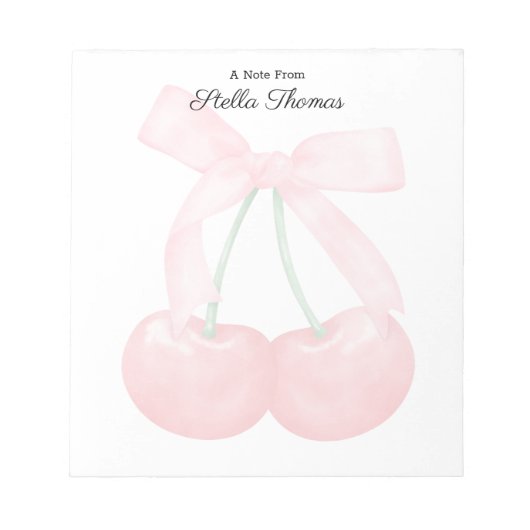 Moderne monogram trendy kersen met roze strik notitieblok (Voorkant)