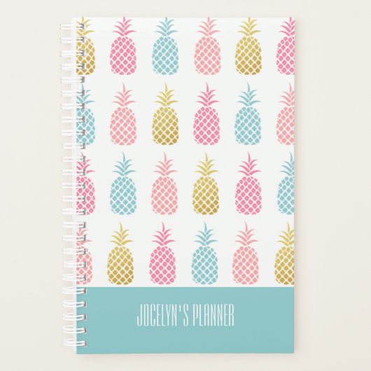 Moderne monogram tropisch goud ananas planner (Voorkant)