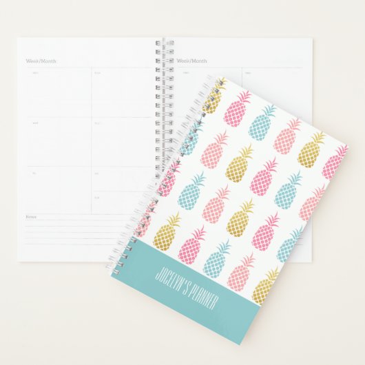 Moderne monogram tropisch goud ananas planner (Display)