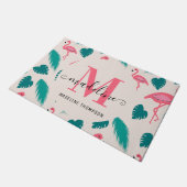 Moderne Monogram Tropische Bladeren Heet Roze Flam Deurmat (Schuin)