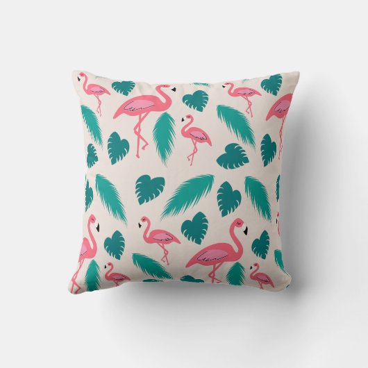 Moderne Monogram Tropische Bladeren Roze Flamingo Kussen (Achterkant)