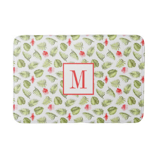 Moderne Monogram Tropische Palmbladeren Patroon Badmat