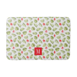 Moderne Monogram Tropische Palmbladeren Patroon Badmat