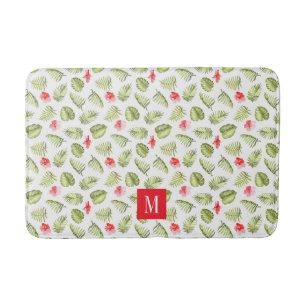 Moderne Monogram Tropische Palmbladeren Patroon Badmat