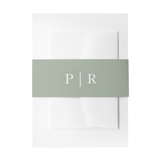 Moderne Monogram Trouw Elegante Saliegroen Uitnodigingen Wikkel (Voorkant Voorbeeld)