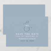 Moderne Monogram Trouwbloemen Bruiloft Blauw Save The Date (Voorkant / Achterkant)