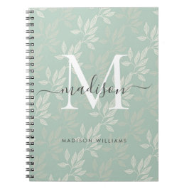 Moderne Monogram Turquoise Botanische Bladeren Mei Notitieboek