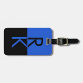 Moderne Monogram Typografie Blauw Zwart Gepersonal Bagagelabel (Voorkant horizontaal)