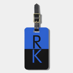 Moderne Monogram Typografie Blauw Zwart Gepersonal Bagagelabel