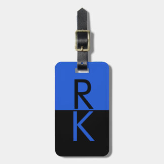 Moderne Monogram Typografie Blauw Zwart Gepersonal Bagagelabel