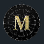 Moderne monogram typografie goud zwart dartbord<br><div class="desc">Moderne monogram typografie goud zwart</div>