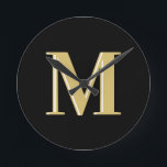 Moderne monogram typografie goud zwart ronde klok<br><div class="desc">Moderne monogram typografie goud zwart</div>