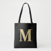 Moderne monogram typografie goud zwart tote bag (Voorkant)