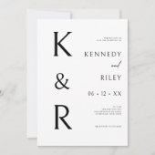 Moderne Monogram Typografie Zwart Wit QR Huwelijk Kaart (Voorkant)