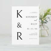 Moderne Monogram Typografie Zwart Wit QR Huwelijk Kaart (Staand voorkant)