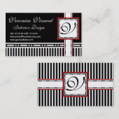 Moderne monogram V zwarte en witte strepen Visitekaartje (Voorkant / Achterkant)