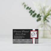 Moderne monogram V zwarte en witte strepen Visitekaartje (Staand voorkant)