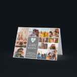 Moderne monogram verjaardag blauwgroen 12 foto col kaart<br><div class="desc">Moderne horizontale eenvoudige verjaardag blauwgroen mintgroen 12 foto collage raster met pastel blush roze en grijs bewerkbare kleuren en moderne typografie. Voeg je monogram of initiaal toe in het schattige bewerkingsbare hart van de munt.</div>