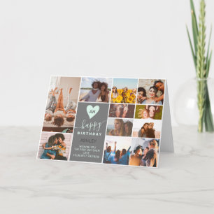 Moderne monogram verjaardag blauwgroen 12 foto col kaart