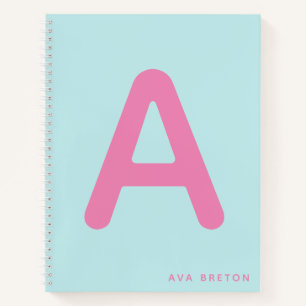 Moderne Monogram Vet Gedrukt Beginletter Hot Pink Notitieboek