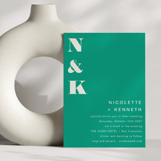 Moderne Monogram Vet Groene Chic Trouw Kaart