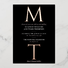 Moderne Monogram Vette Initialen Roos Goud Folie Uitnodiging