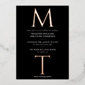 Moderne Monogram Vette Initialen Roos Goud Folie Uitnodiging (Voorkant)