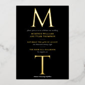 Moderne Monogram Vette Initialen Zwart & Goud Folie Uitnodiging (Voorkant)
