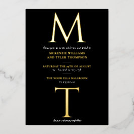 Moderne Monogram Vette Initialen Zwart & Goud Folie Uitnodiging