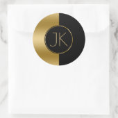 Moderne monogram voor geometrisch goud en zwart de ronde sticker (Tas)