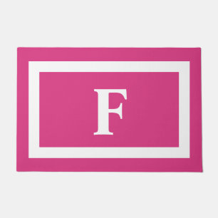 Moderne Monogram voor Hot Pink- en Witte Gezinnen Deurmat
