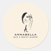 Moderne Monogram Vrouwelijke Gezichtskunst Ronde Sticker (Voorkant)