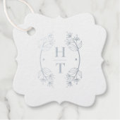 Moderne Monogram Wapen Stof Blauw Trouw Welkom Bedankjes Labels (Voorkant)