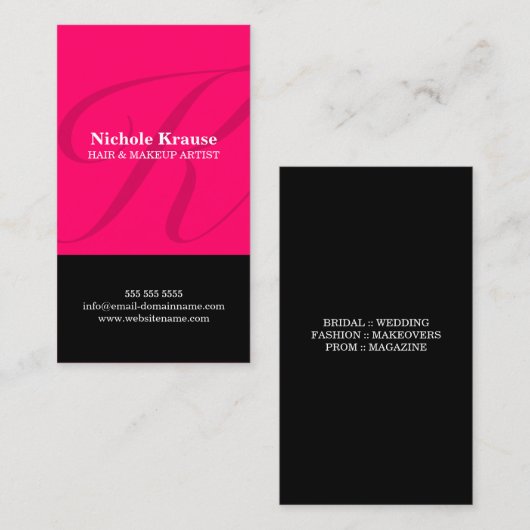 Moderne monogram warm roze visitekaartje (Voorkant / Achterkant)