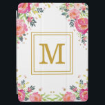 Moderne monogram Waterverf bloemen /  bloemen iPad Air Cover<br><div class="desc">Feminine vlinder met de naam iPad,  met prachtige illustratie van waterverf blozen en hete roze bloemen / Volledig aanpasbaar - U kunt het monogram met uw initiaal wijzigen,  de achtergrondkleur wijzigen en de tekststijl,  kleur en grootte ook aanpassen aan uw wensen.</div>