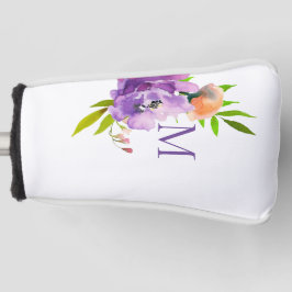 Moderne Monogram Waterverf Lavendel Bloemen Golfheadcover