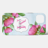 Moderne monogram Waterverf Roze Floral Case-Mate iPhone Case (Achterkant (horizontaal))